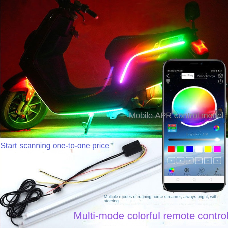 Tira de luces LED RGB para motocicleta, Lámpara decorativa con Control remoto, Flexible, resistente al agua, Control de sonido, 12V