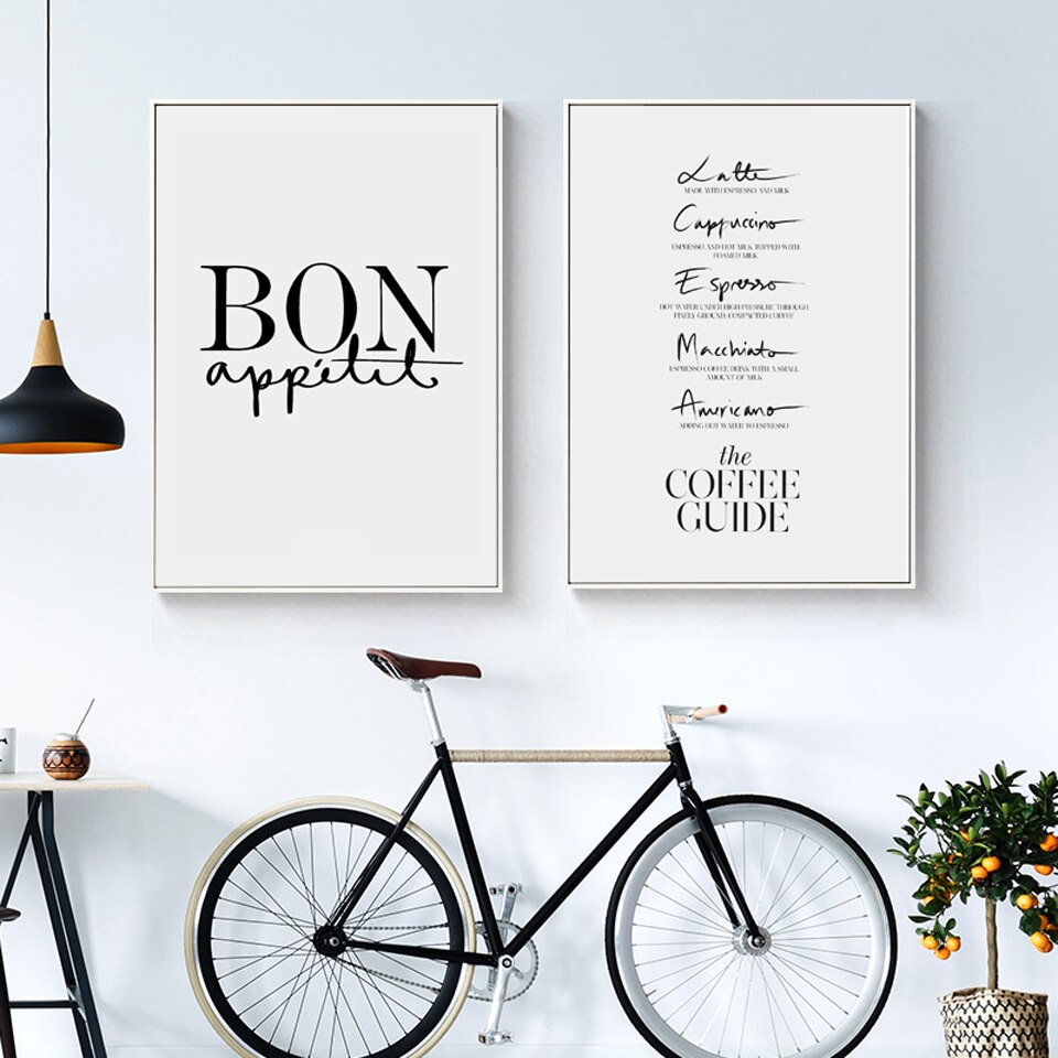 Fransk køkken kunstindretning bon appetit plakater og udskrifter minimalisme kaffe guide vægbilleder til spisestue typografi plakat