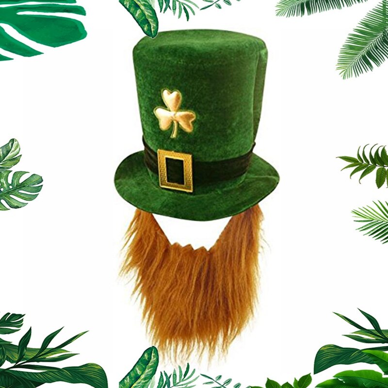 St Patricks Day Green Hat Saint Patrick Parades Lucky Charm Accessories for Party Funny Hat with Beard Xmas Carnival Props