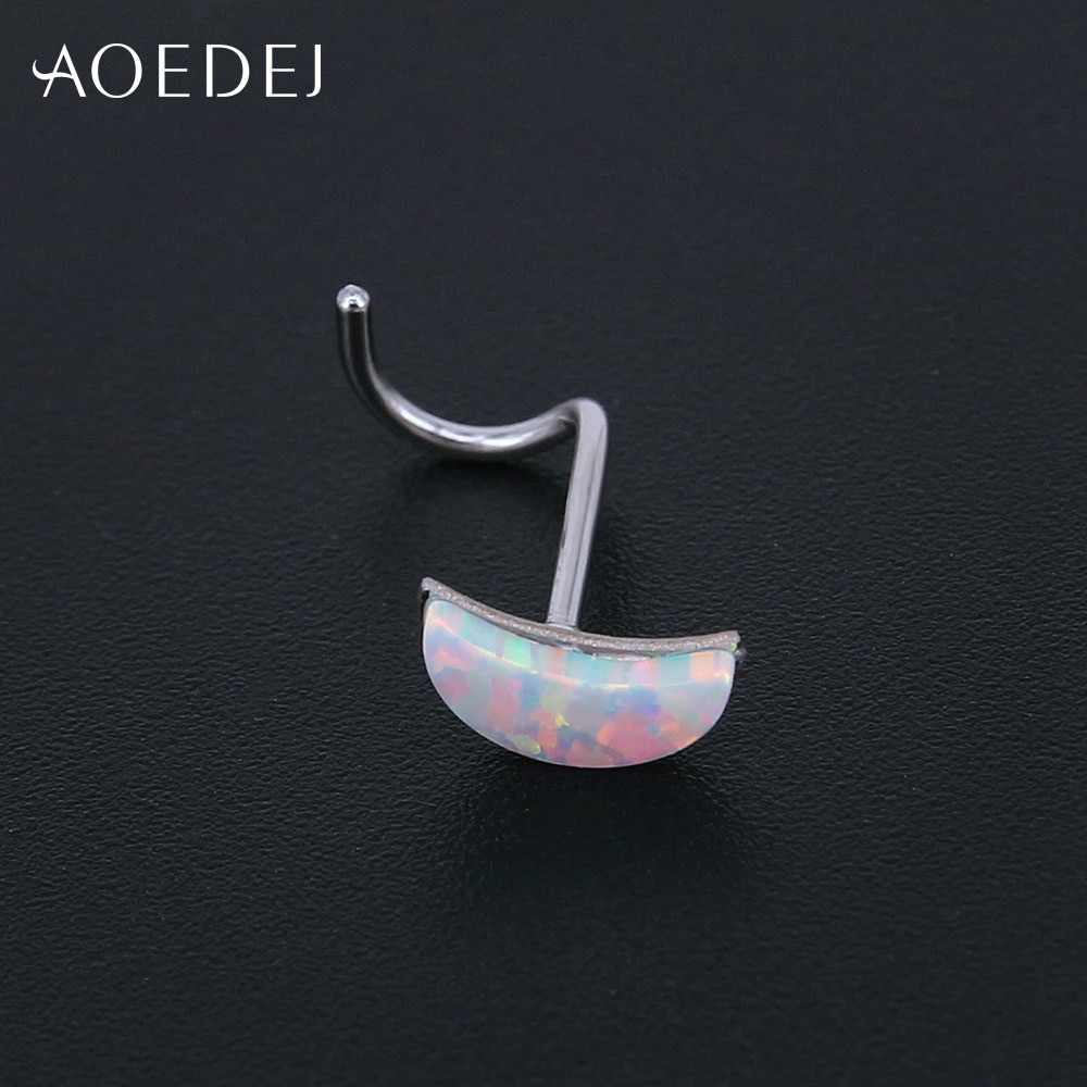 Piercing Nez - Pierre Opale Feuille Lune Bleue - Form L 20g - Bijou Corps Acier Inoxydable