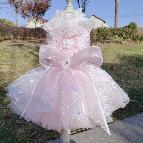 Vestido de lujo con lentejuelas y lazo para perro, vestido de princesa de color azul claro y rosa, a la , tutú de boda para perros pequeños: Rosa / S