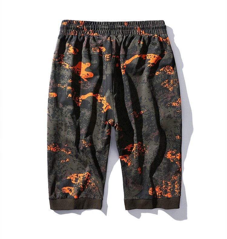 Plus size herrshorts sommarbyxor med elastisk midja tryck långa capri shorts herr stora storlekar kläder bermuda man 8xl 6xl 7xl 5xl: Orange / L