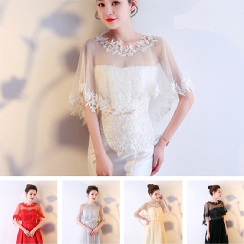 Envoltura nupcial de encaje Floral para mujer, Chaqueta corta de Bolero para boda, chal de tul para novia, cubierta sobre los hombros, 5 colores