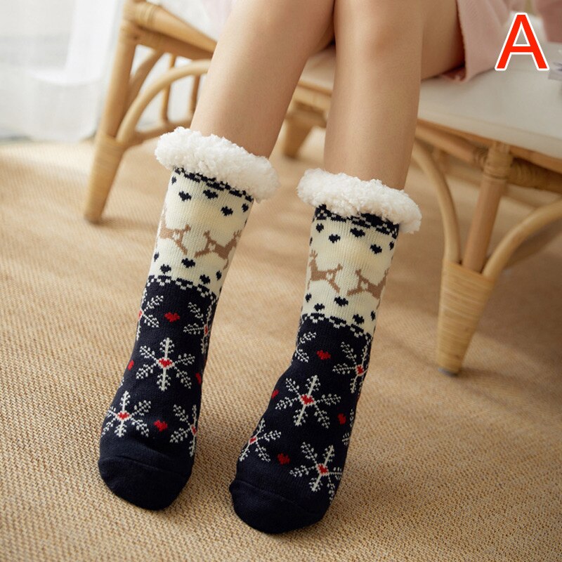 Newly Women Extra-warm Fleece Indoor Socks Warm Feet Stretchy for Winter Home Christmas FIF66: a