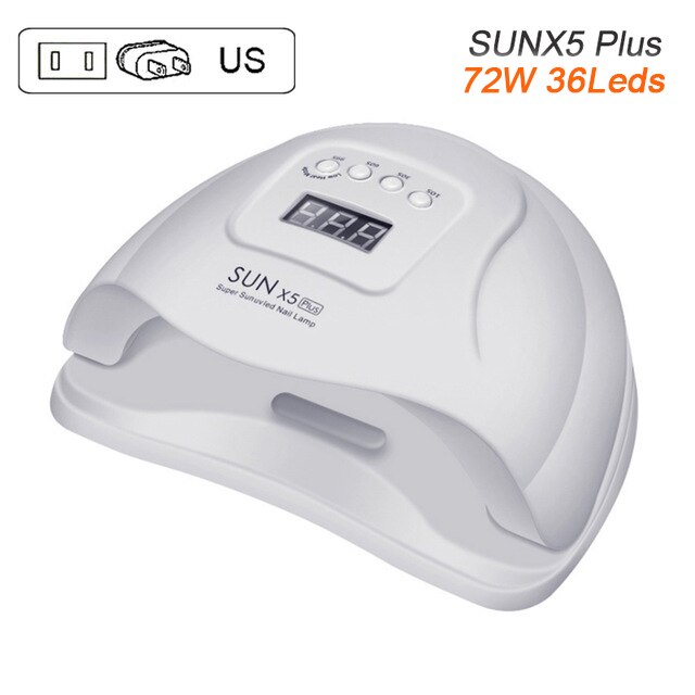 Lámpara de uñas SUN BQ5T 72/90W UV LED para secar secador esmalte de Gel de uñas pantalla LCD lámpara de detección automática de alto polvo para todos los geles: SUNX5 Plus (US Plug)