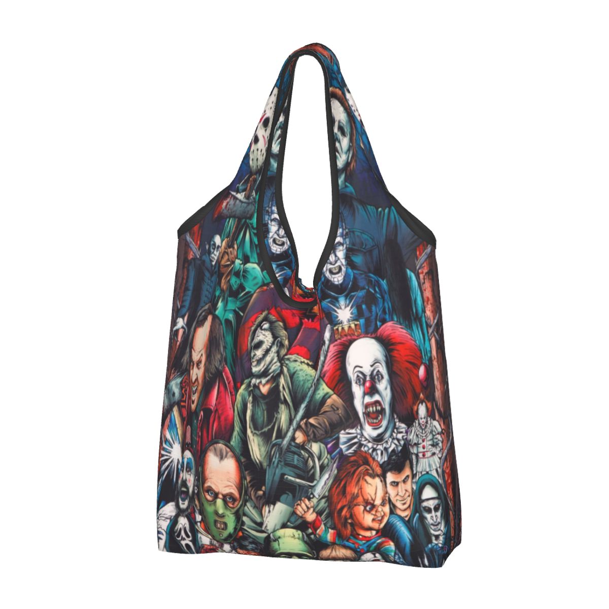 Custom Reusable Halloween Horror Movie Character Shopping Bag Women Tote Bag Portable Groceries Shopper Bags: Gold