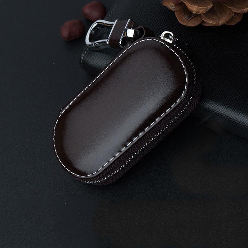 Auto Key Bag Case Wallet Holder Keten Sleutel Portemonnee Ring Collector Huishoudster Pocket Key Organizer Smart Lederen Sleutelhanger: Dark brown