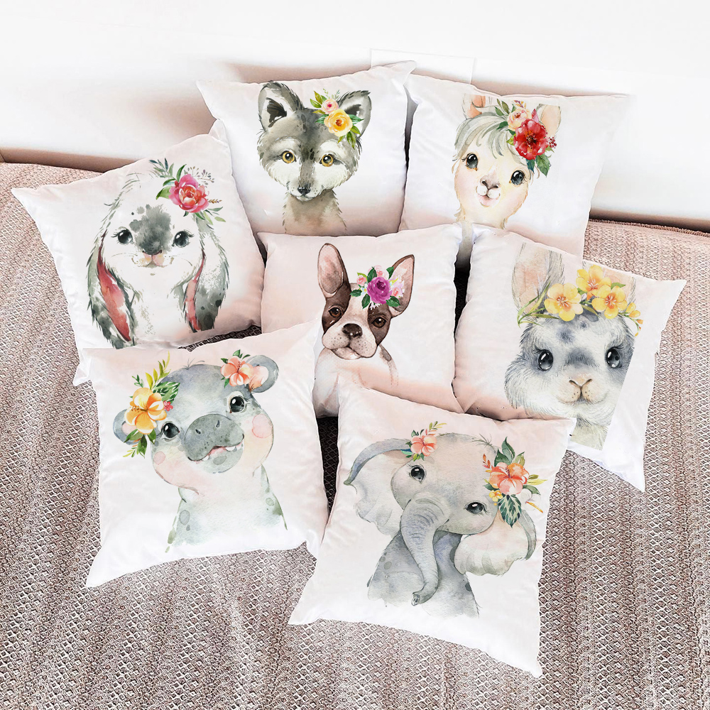 Bloem Animal Print Kussenhoes Bulldog Kussensloop Kinderen Cadeau Home Decoratieve Auto Stoel Sierkussen Case Coussin 45x45cm