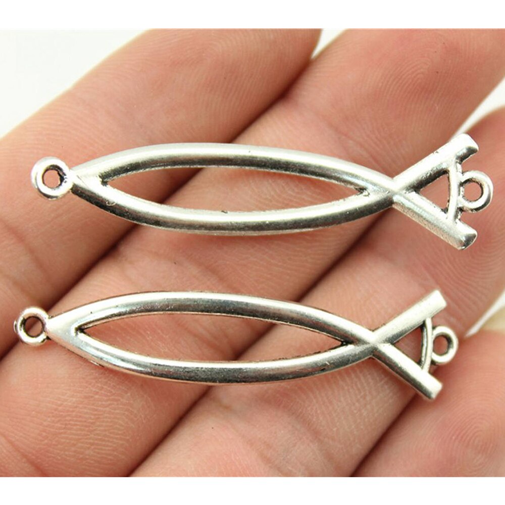 20 st jesus fisk berlocker antika silver färg jesus fisk berlocker hängen för armband kristna fisk berlocker gör smycken: B11324-48 x 10mm