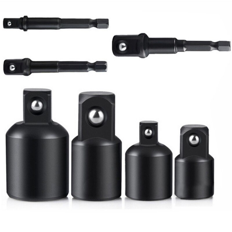 4pcs Impact Extension Socket Adapter Socket Set Extension 1/4 3/8 1/2Inch Hex Shank Drill Extension Nut Driver Sockets Hex Shank