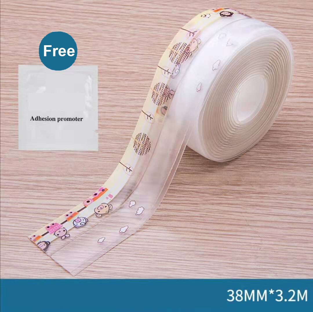 Multi print gennemsigtig 3.2 mx 38mm pvc tætningsbånd tape vinduer bad køkken vandtæt selvklæbende søm toilet hjørne: Lille tog