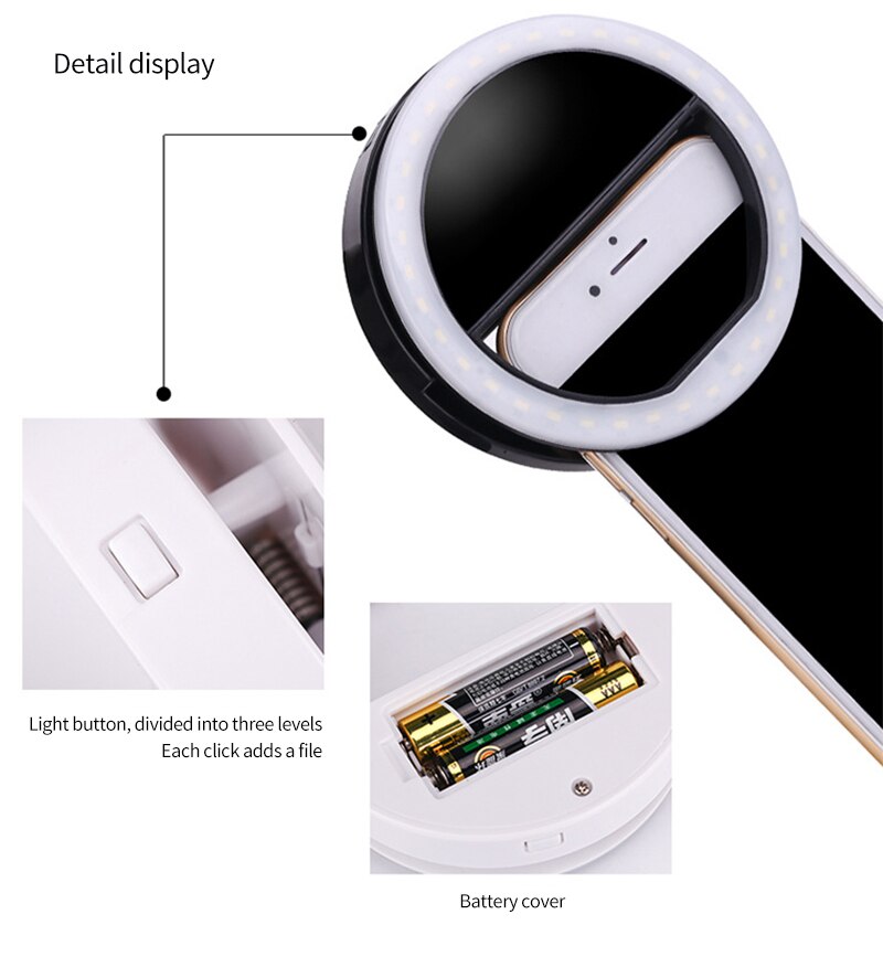 Mobile phone luminous self timer LED flash smart phone portable round lamp self timer