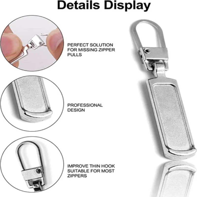 4/8 Uds. Tiradores de cremallera de Metal desmontables, bloqueo de varilla de repuesto, kit de reparación de cabeza de cremallera de metal para equipaje, bolsa de costura DIY, chaqueta de plumón