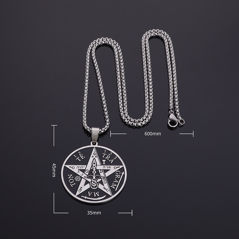 Collar de pentagrama de brujería de acero inoxidable para hombre, colgante de Tetragrammaton judío y hebreo, amuleto de solmón, joyería