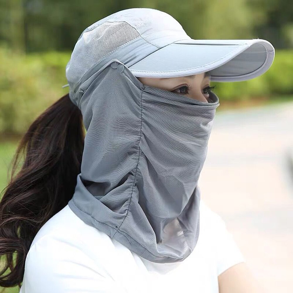 Sonne Kappen Klappe Hüte 360 grad Solar- UV Sonnenschutz Hütte Sommer Männer Frauen Sonnenblende Kappe Klapp Abnehmbarer Hals gesicht Maske Kopf