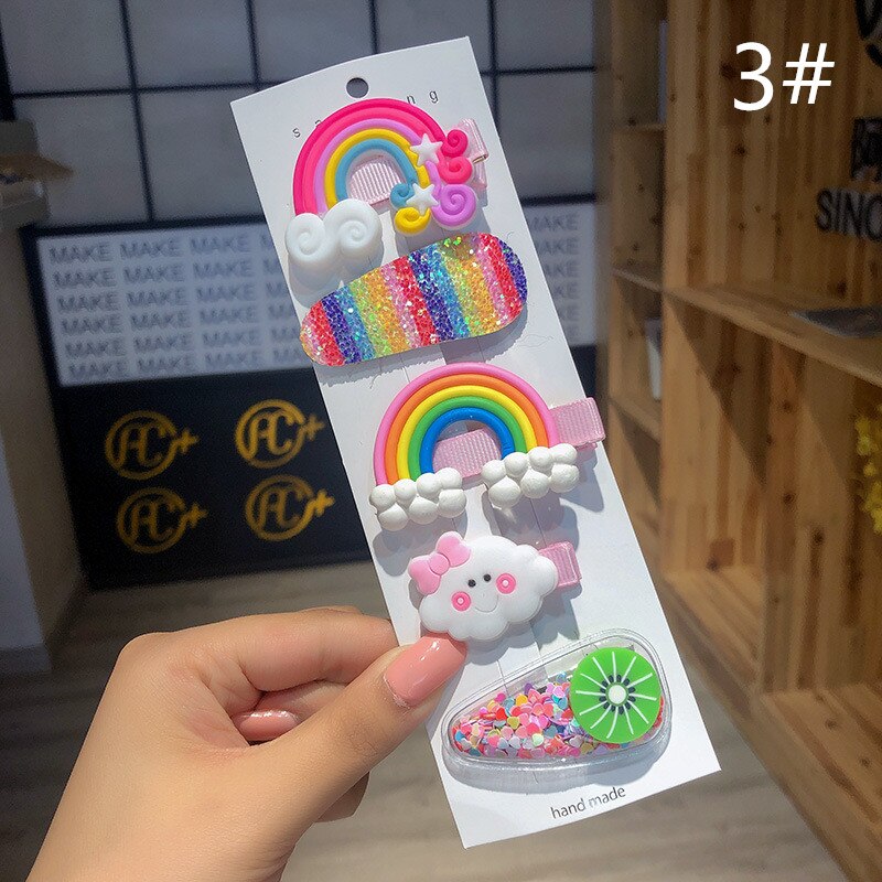 3/5 pçs/set Novas Meninas Bonito Rainbow Star Flor Grampos Crianças Doce Grampos de Cabelo Barrette Do Cabelo Ornamento Do Cabelo Da Moda acessórios: 3