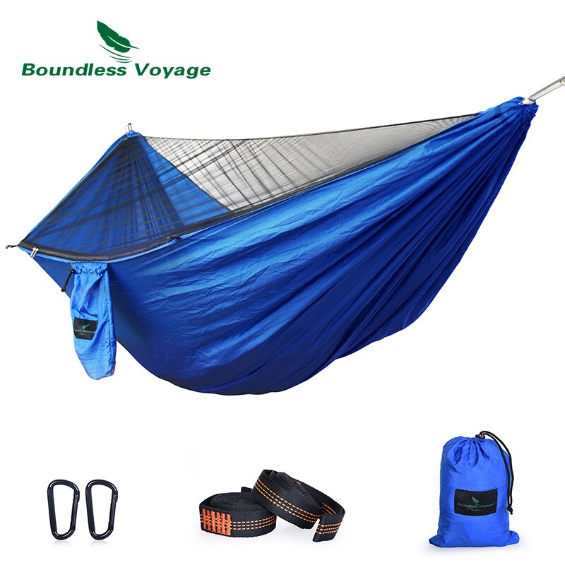 Grænseløs rejse camping hængekøje med myggenet letvægts bærbar vandretur backpacking camping picnic nylon: Blå