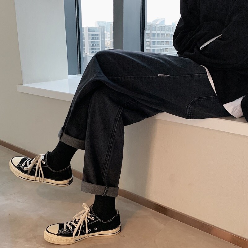 Jean homme pleine longueur droit drapé grande taille 3XL hong-kong Style masculin décontracté ample Vintage Simple tout Match Ulzzang