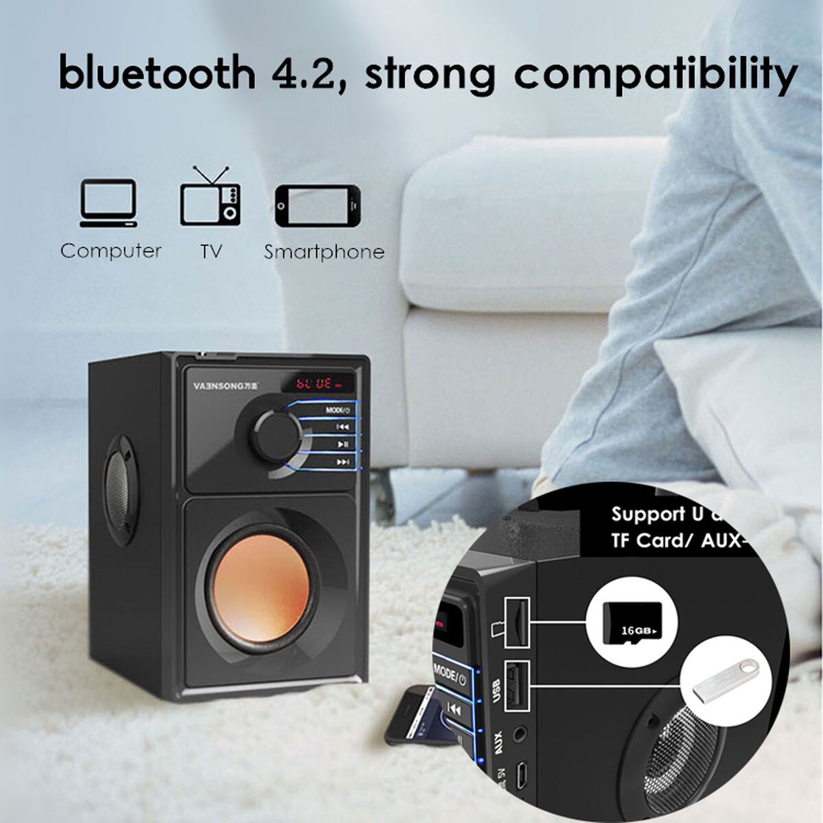 Portable Wooden Radio Radio 110/220V Adjustable FM/AM/SW Radio Portable Wooden Wireless Bluetooth Speaker Rechargeable (I