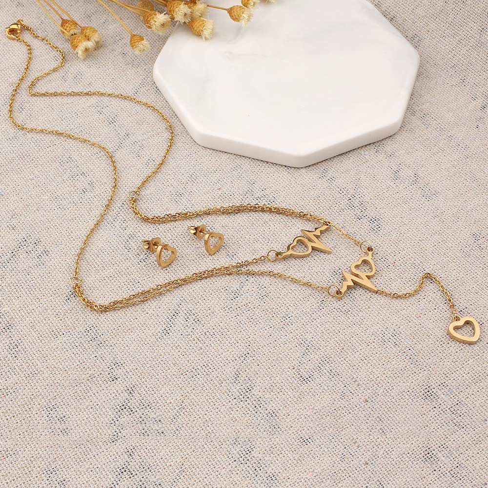 neue fein4U N007 316L Edelstahl Schmuck setzt Für Frauen Herz Anhänger Halskette & Ohrringe Hochzeit Schmuck-einstellen