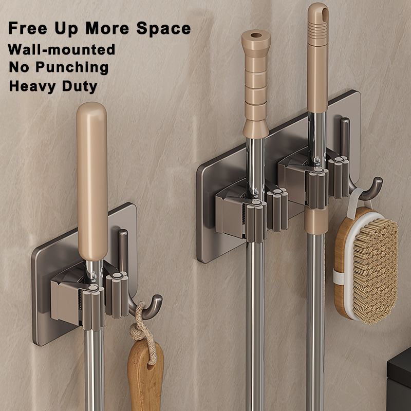 Soporte para fregona de acero inoxidable 304, ganchos multiusos adhesivos montados en la pared, organizador de almacenamiento para el hogar, colgador de escoba