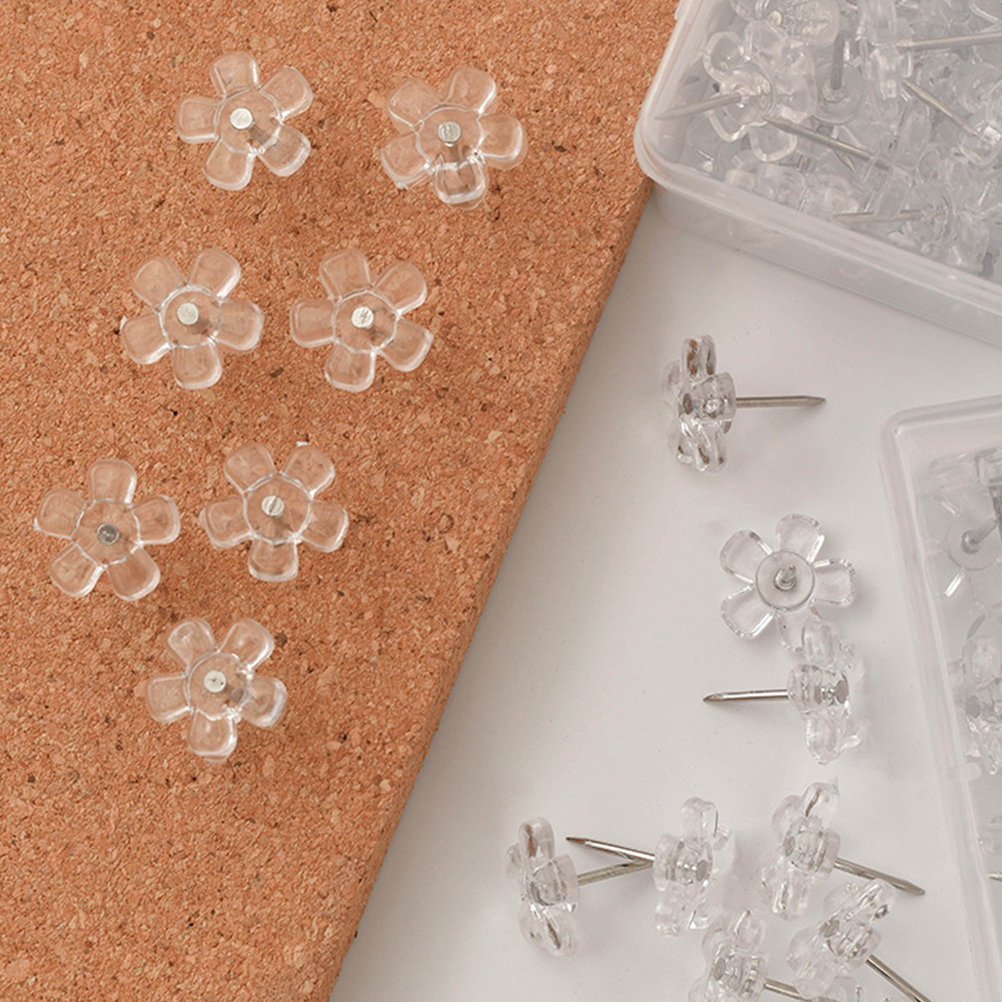 100 stk. blomsterformede tegnestifter korkplade tegnestifter klare kort tegnestifter kontorindbindingsartikler plast jern materialer
