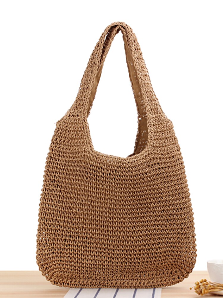 Borsa a tracolla da donna estiva borsa a maglia in paglia borsa da donna di grande capacità tessuta a mano Shopper Beach Design borse per borsa da donna: Brown