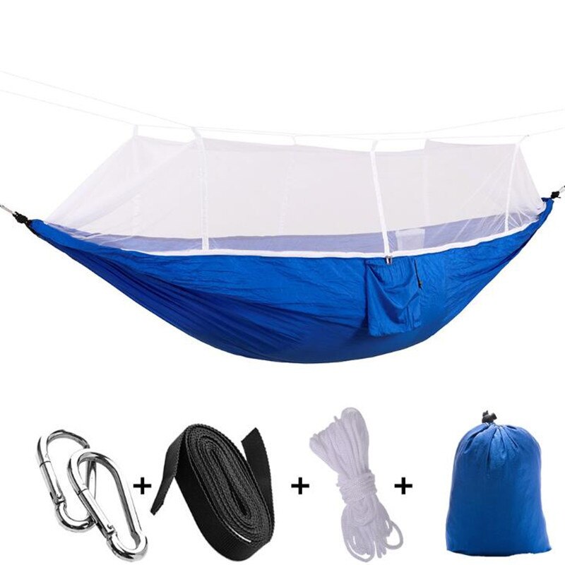Päivitä riippumatto hyttysverkolla kahden hengen nylon camping riippumatot verkolla puuhihnat karabiinit ulkoleirin takapiha