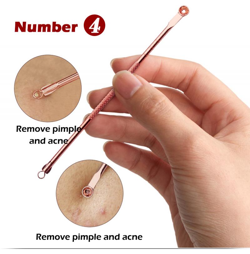 4pc Rose Gold Blackhead Pimple Needles Acne Extractor Remover Blemish Treatments Beauty Cleaning Pore Facial Skin Care Tool