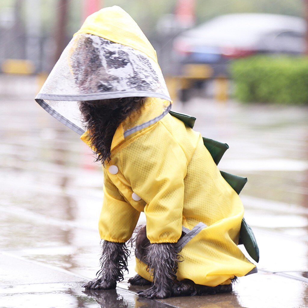 Chubasquero de dinosaurio para perros, ropa impermeable con capucha, suministros para mascotas,