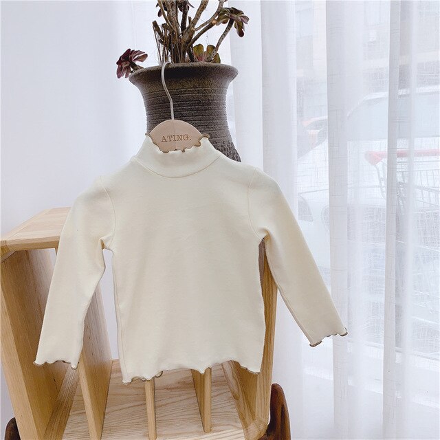 Baby piger skjorter efterår lange ærmer toppe til piger børn tøj rullekrave t-shirt til små piger: Beige / 5t