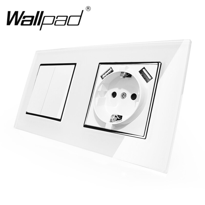 1 Gang Switch and EU Schuko Power Socket with Double USB Charging Ports 5.1DC 2.1A For EU Round Box Wallpad 156*86mm: 2 Gang socket USB