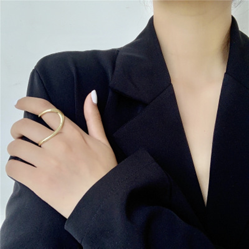 Aomu geometriske uregelmæssige linje metal guld sølv farve store ringe til kvinder fest bryllup smykker gi