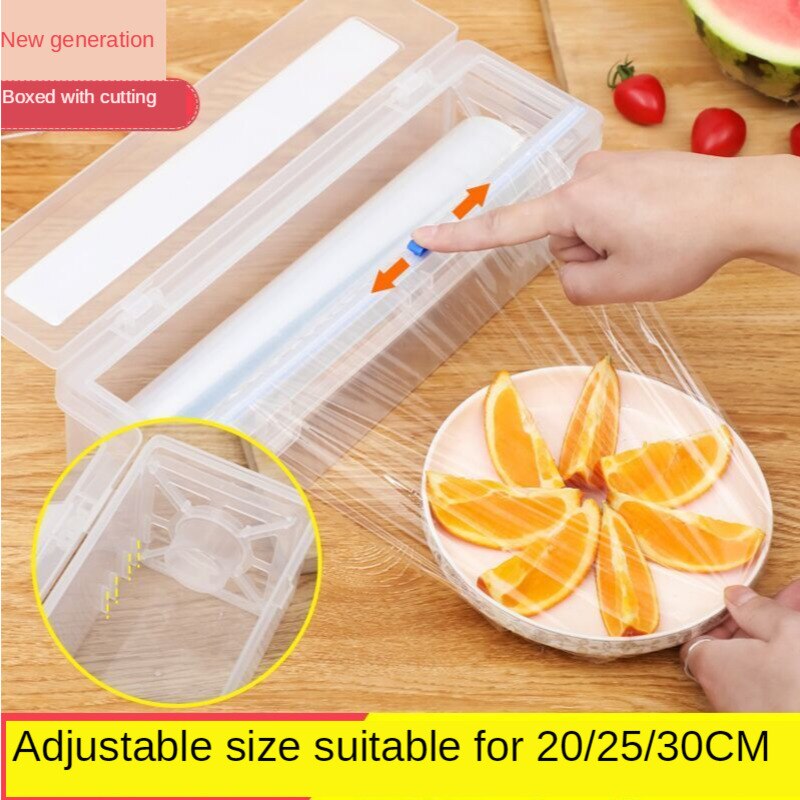 Plastic Kitchen Foil And Cling Film Wrap Dispenser Cutter Storage Preservative Film Roll Case With Cutting Blade