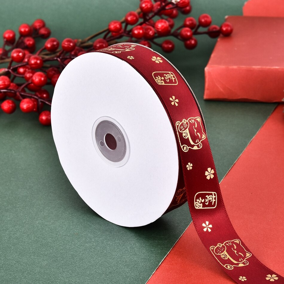 5Yards 25mm Printed Satin Ribbons Tape Bows Crafts DIY Natural Ribbon Sewing Clothing Christmas Wedding Party Decoration: 09   5Yards