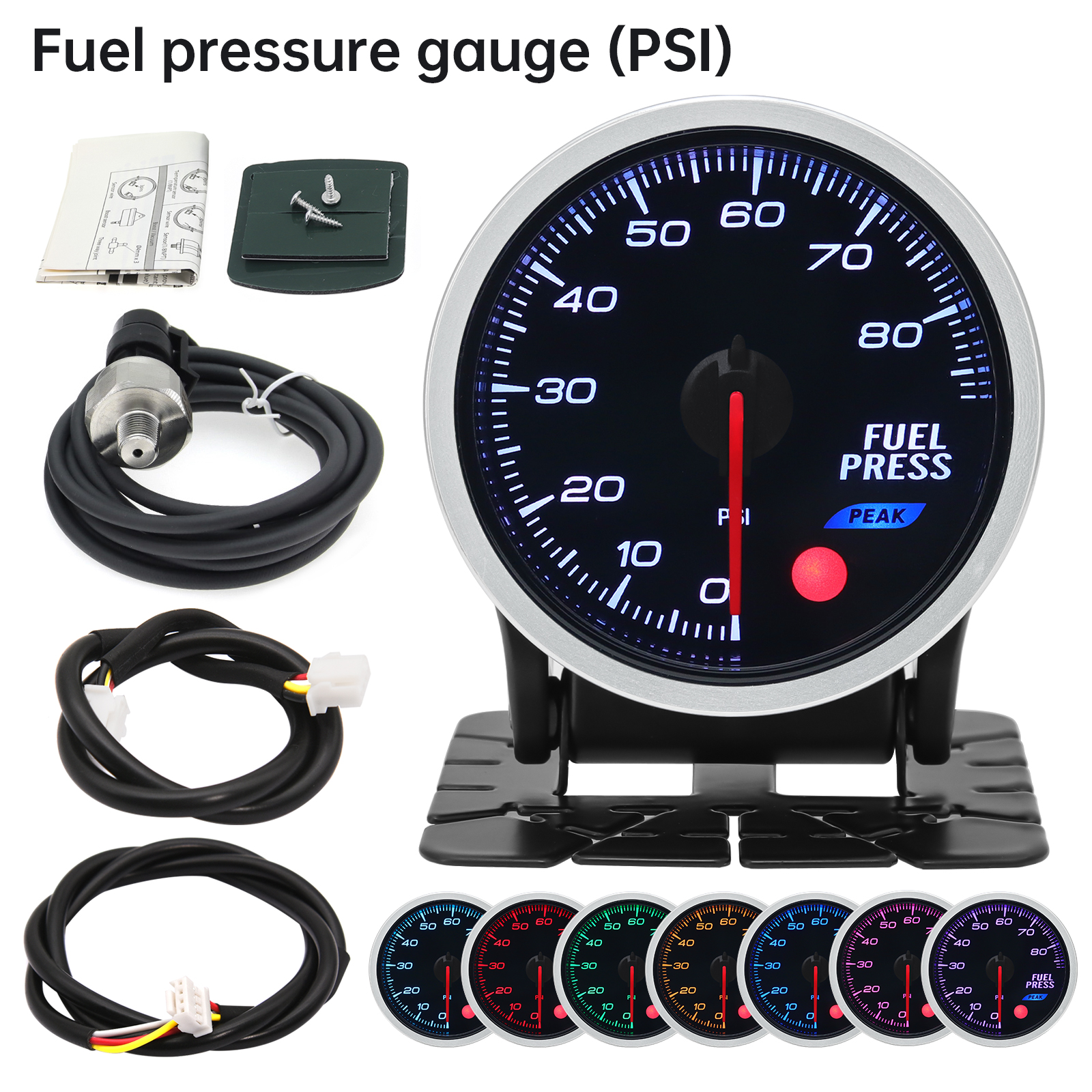 52mm 8 Colors Car Gauge Oil Pressure Bar PSI Water Temp Oil Temp EGT Exhaust Temp Turbo Boost Tachometer Fuel Level Gauge Meter: MULTI