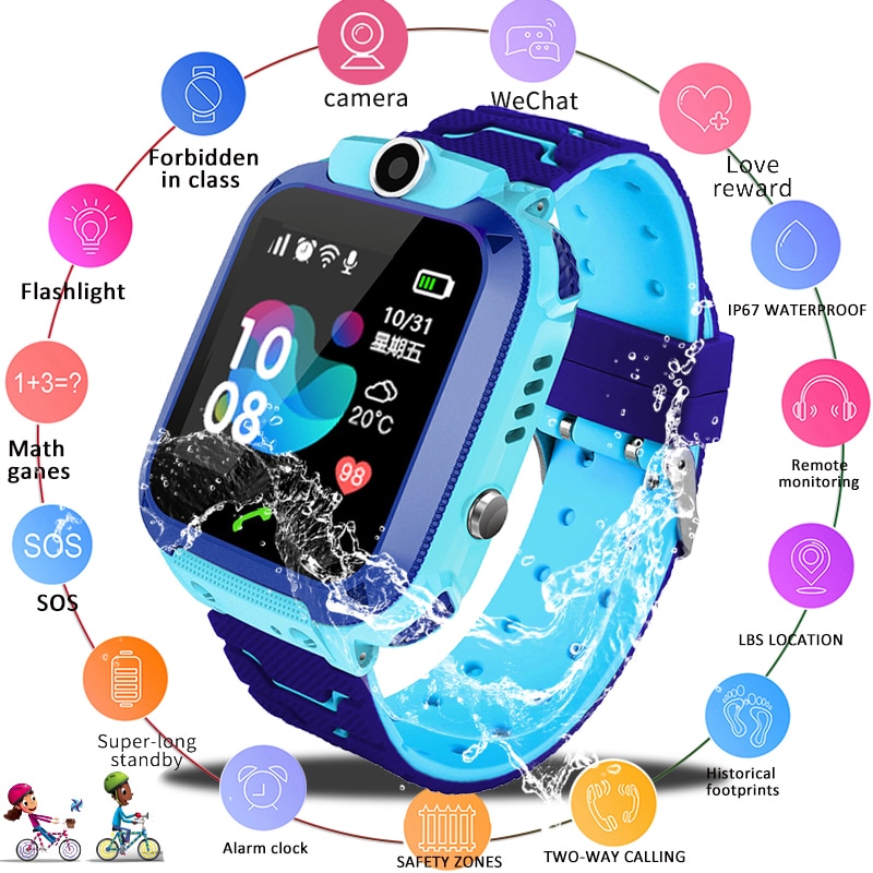 Q12 Kinderen Smart Horloge Kids Sos Telefoon Horloge Smart Horloge Voor Kinderen Met 2G Sim-kaart Foto Waterdicht IP67 Voor Ios Android