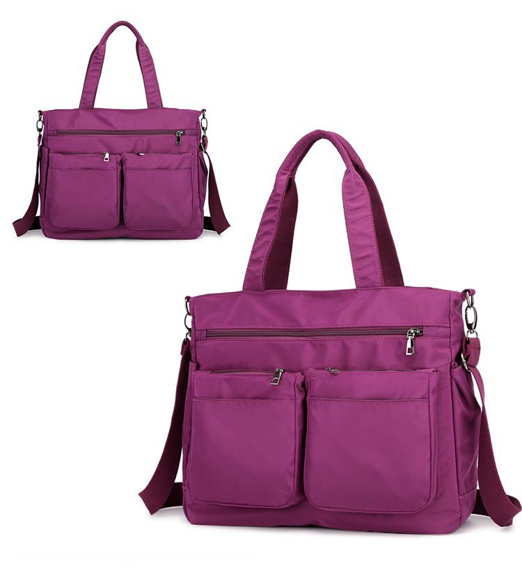Vrouwen Grote Capaciteit Nylon Handtassen Waterdichte Winkelen Schoudertas Multi-Pocket Solid Casual Tassen