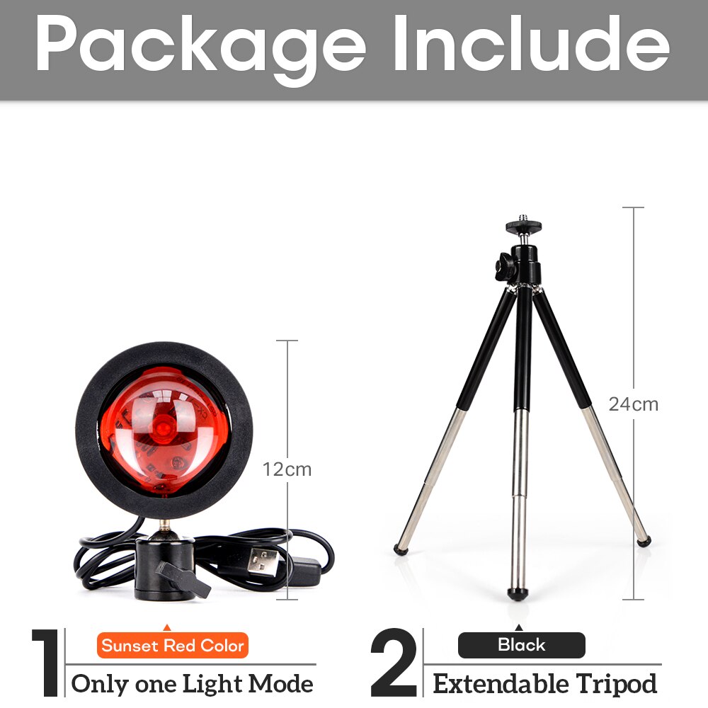 USB Sunset Lamp Rainbow Set For Bedroom Home Tiktok Led Atmosphere Decoration Night Light With Tripod Photographic Lighting: SunsetRed-24cmStand