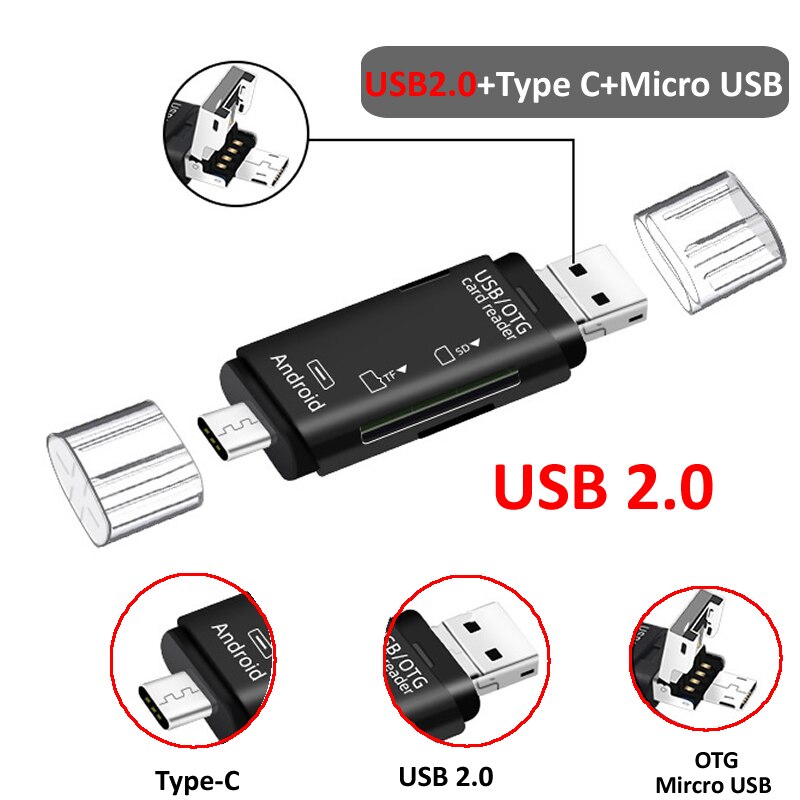 Usb 3.0 hub sd-kaartlezer micro usb type c-kaartlezer lector sd-geheugenkaartlezer voor micro sd tf usb type c otg-kaartlezers: Usb 2.0 3 in 1