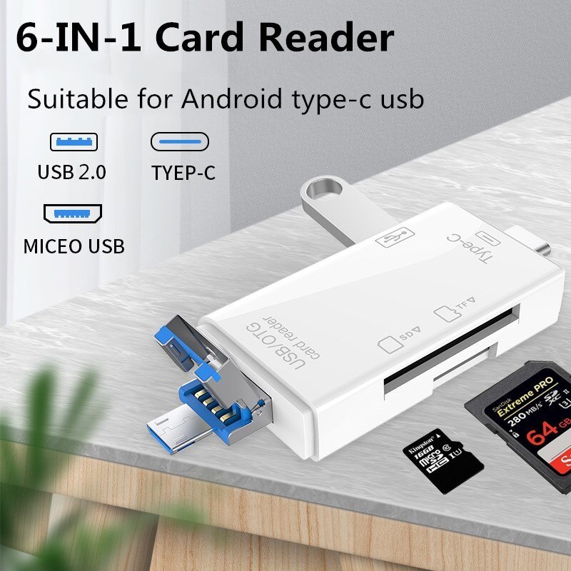 6- i -1 kortlæser micro usb 2.0 type c til sd micro sd tf adapter smart memory sd otg kortlæser til bærbar usb c dock