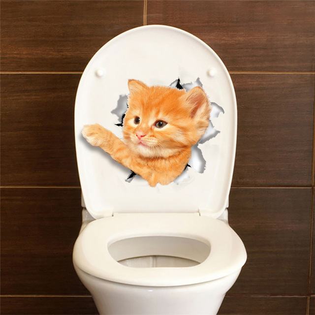 Katten Honden Muursticker Wc Deur Koelkast Computer Badkamer Decor 3D Effect Wall Decor Animal Muurstickers Poster Muurschildering: M014150