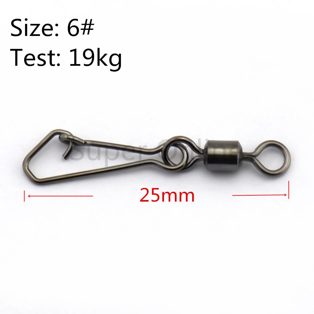 JOSHNESE 50PCS Stainless Steel Fishing Swivels MS+QL Interlock Rolling Swivel With Hooked Snap Fish Hook Connector: Size 6  25mm 19kg