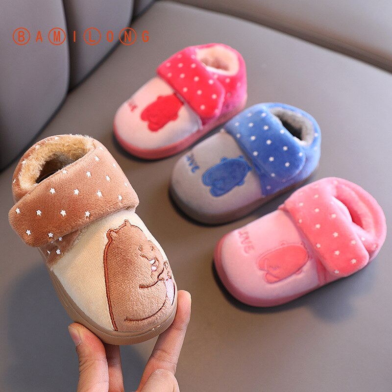 BAMILONG Toddler Slippers Kids Baby Shoes Plush Girls Boys Cute Indoor Cartoon Floor Shoes Winter Warm Casual Home Shoes S383