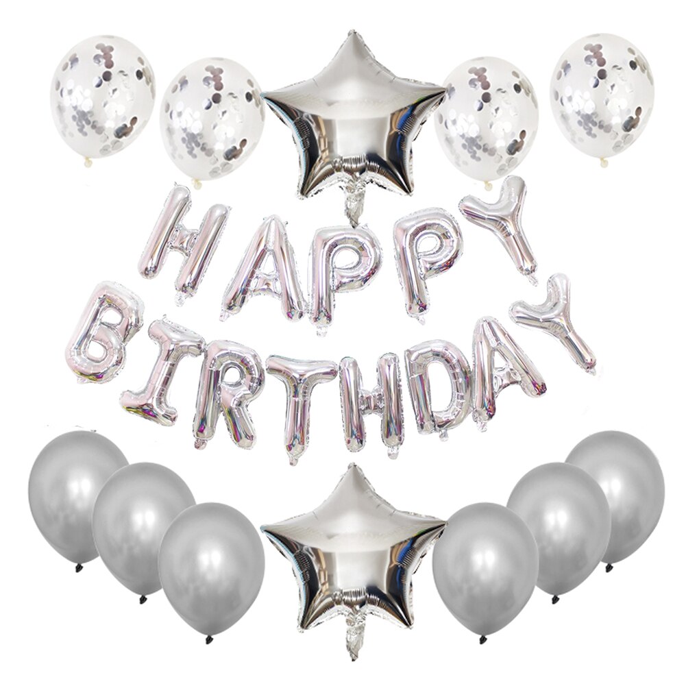 Fødselsdag ballon tillykke med fødselsdagen dekoration ballon fest dekorationer brev stjerne ballon dekorationer: Sølv