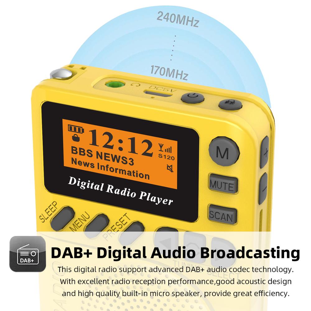 DAB/DAB+ Digital & FM Radio, Personal Portable Pocket Handheld Digital Radio, SD Card MP3 Player, Built-in Rechargeable Battery