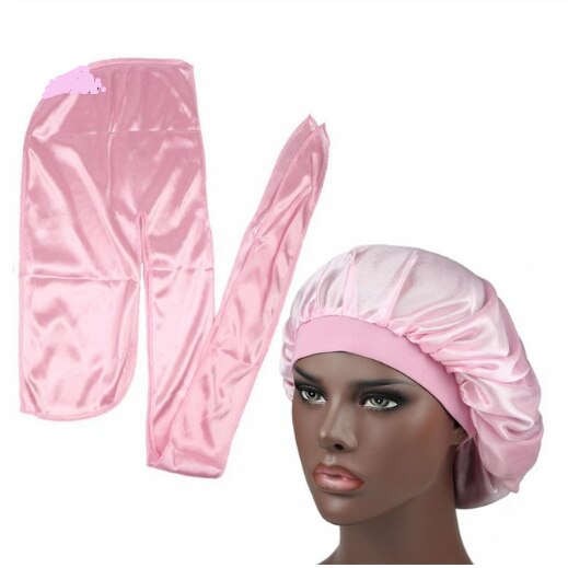 Heren zijden durag match zijden muts voor vrouwen dezelfde kleur zijden durag bandana's voor mannen lange staart durags golfmuts slaapmuts: Roze