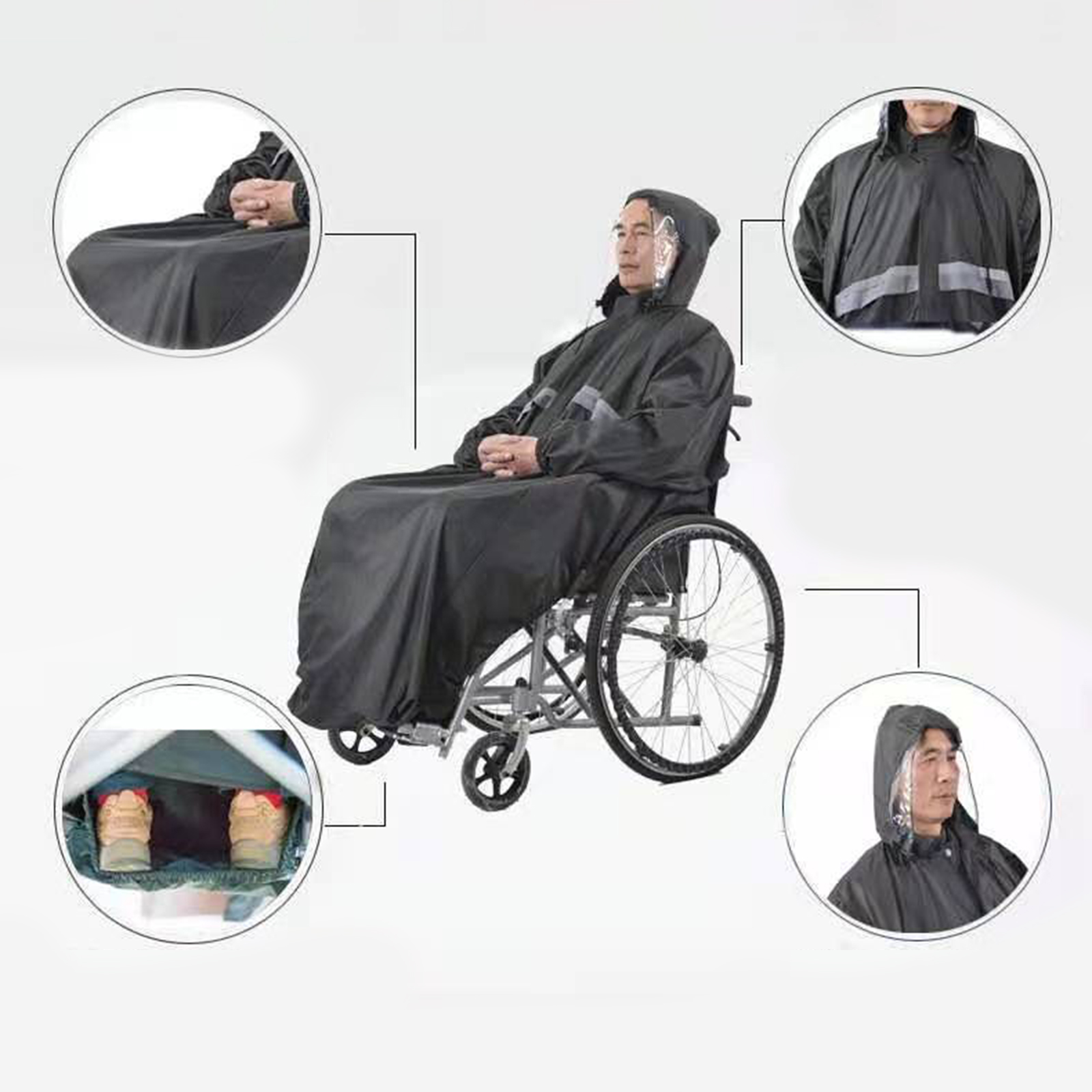 Poncho imperméable pour fauteuils roulants, Cape avec manches, capuche, bandes réfléchissantes, imperméable pour personnes âgées et patients