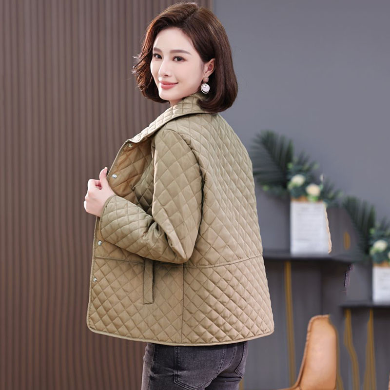 Diamanten Geruite Katoenen Jas 6xl Dames Lente Herfst High-End Casual Licht Dunne Kleine Katoenen Jas Dames Vrijetijdskleding: L / Black
