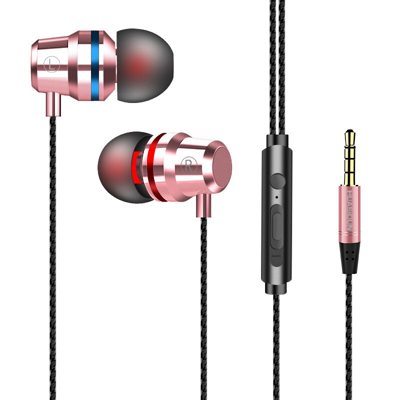 Chaure oordopjes met draad, in-ear stereobas voor telefoon met microfoon, metalen oordopjes voor xiaomi samsung muziek sport gaming oordopjes 3.5mm: Roségoud